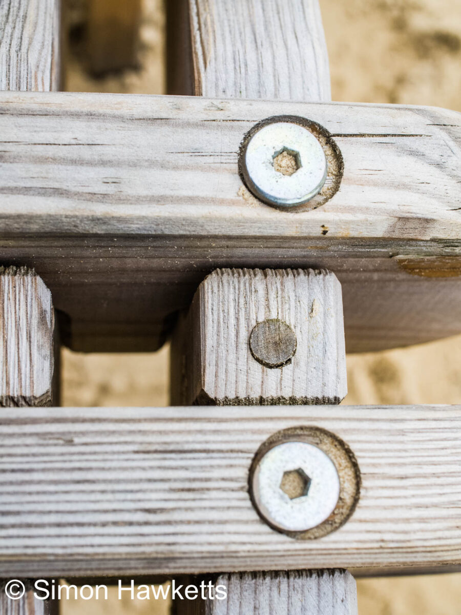 Ricoh GXR sample pictures - Closeup of a joint in a wooden bench