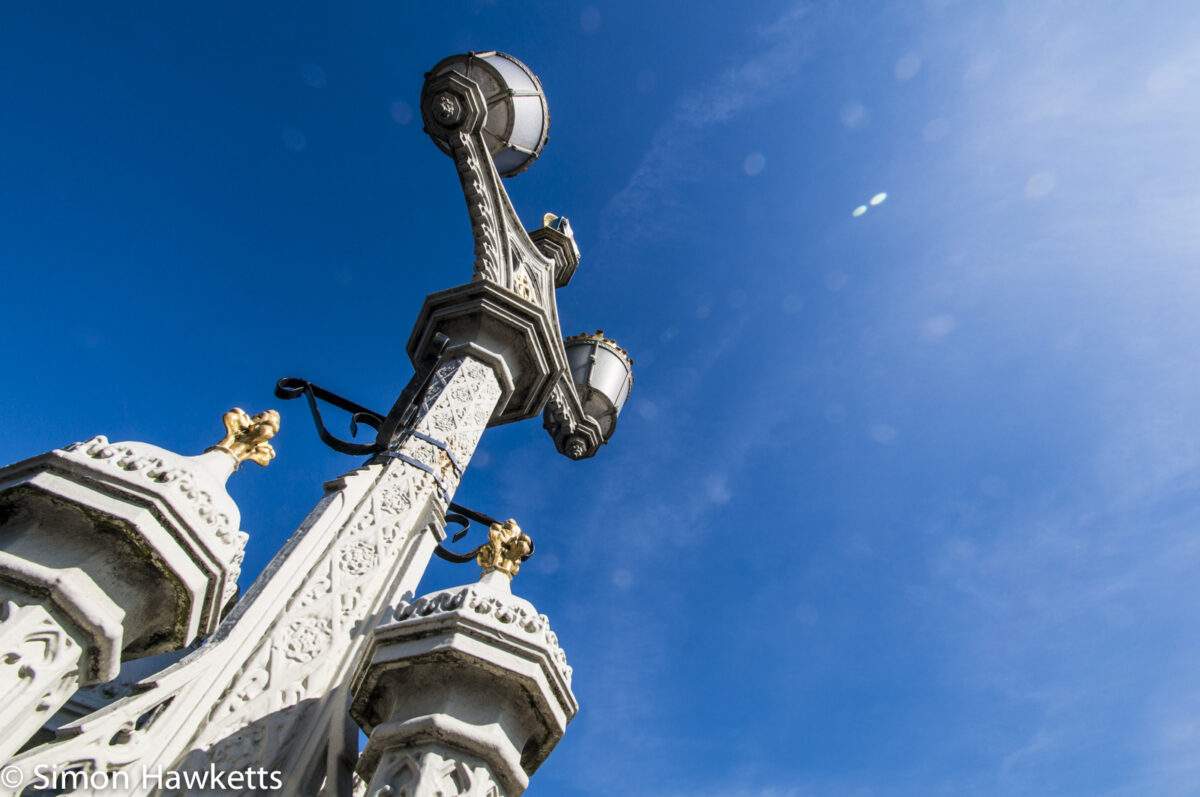 A picture of the ornamental street lights on the bridge over the river Ouse in York
