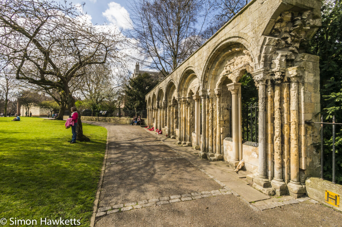 Part of a ruined wall in the grounds of York Minster