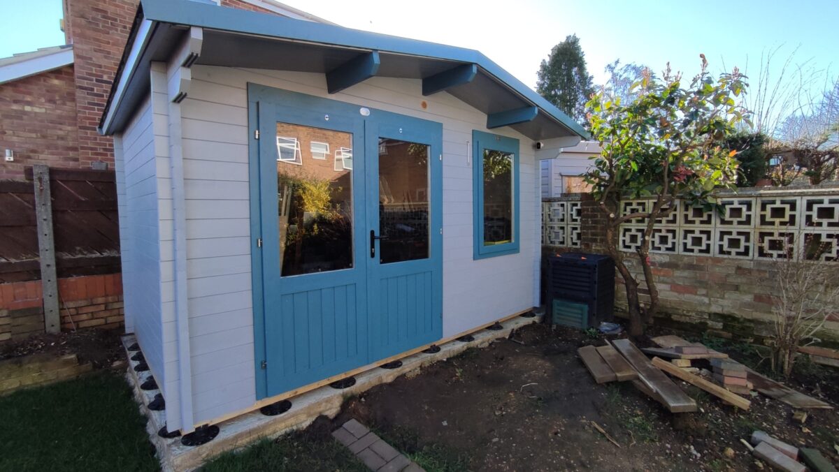 A photo of the completed Dunster House Log cabin