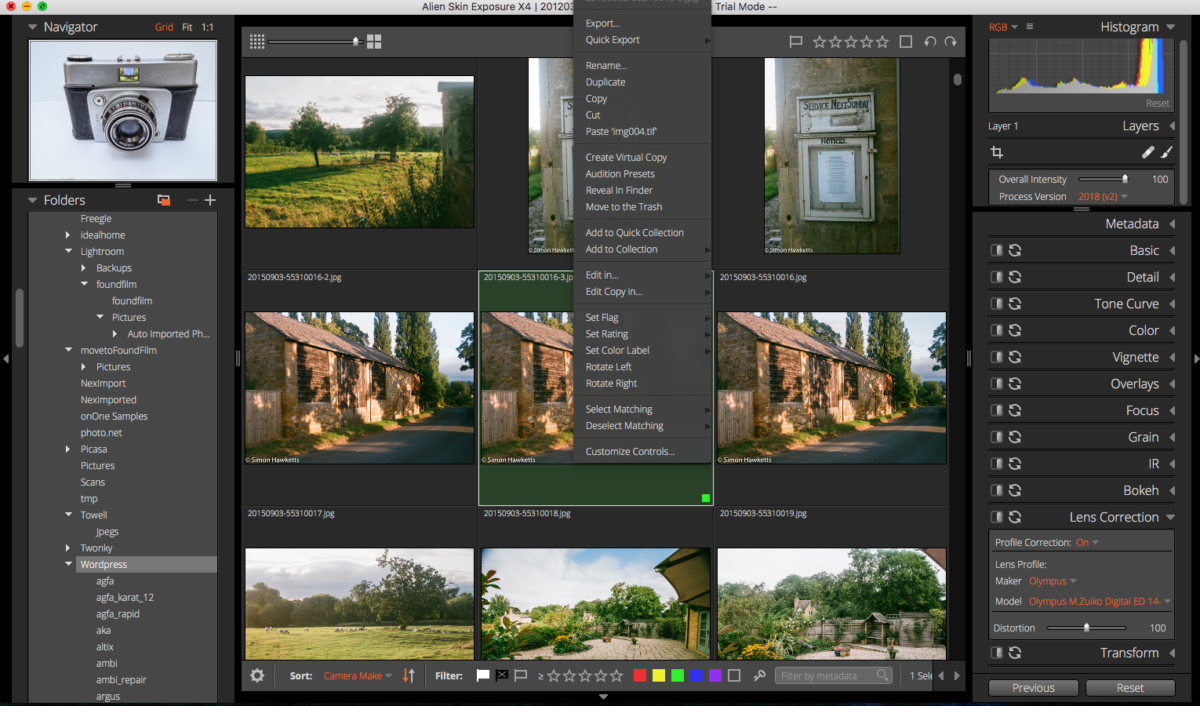 Alien Skin Exposure X4 - Photo right click menu options