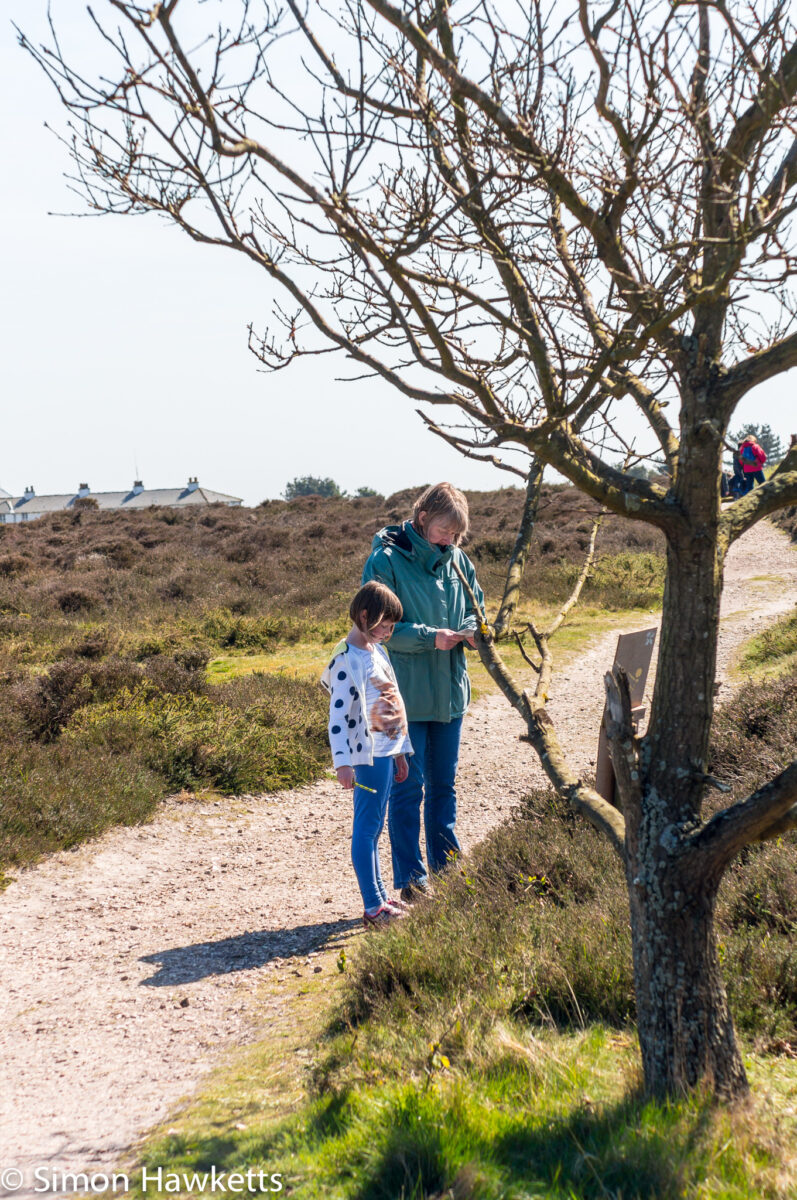 Dunwich Heath Suffolk pictures - A girl and her mum with nature trail clues