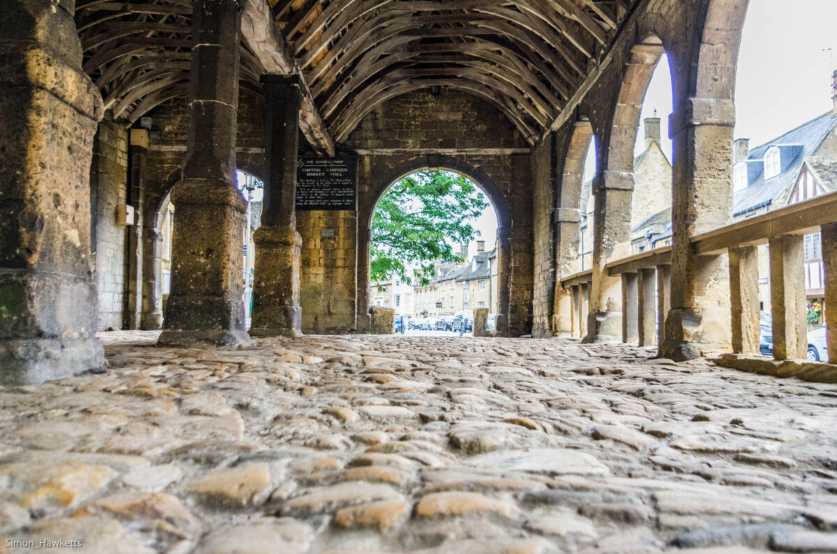 Cobbled floor of the Market Hall in Chipping Campden High Street
