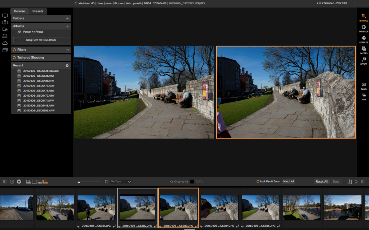 ON1 Photo Raw Simple Photo compare mode
