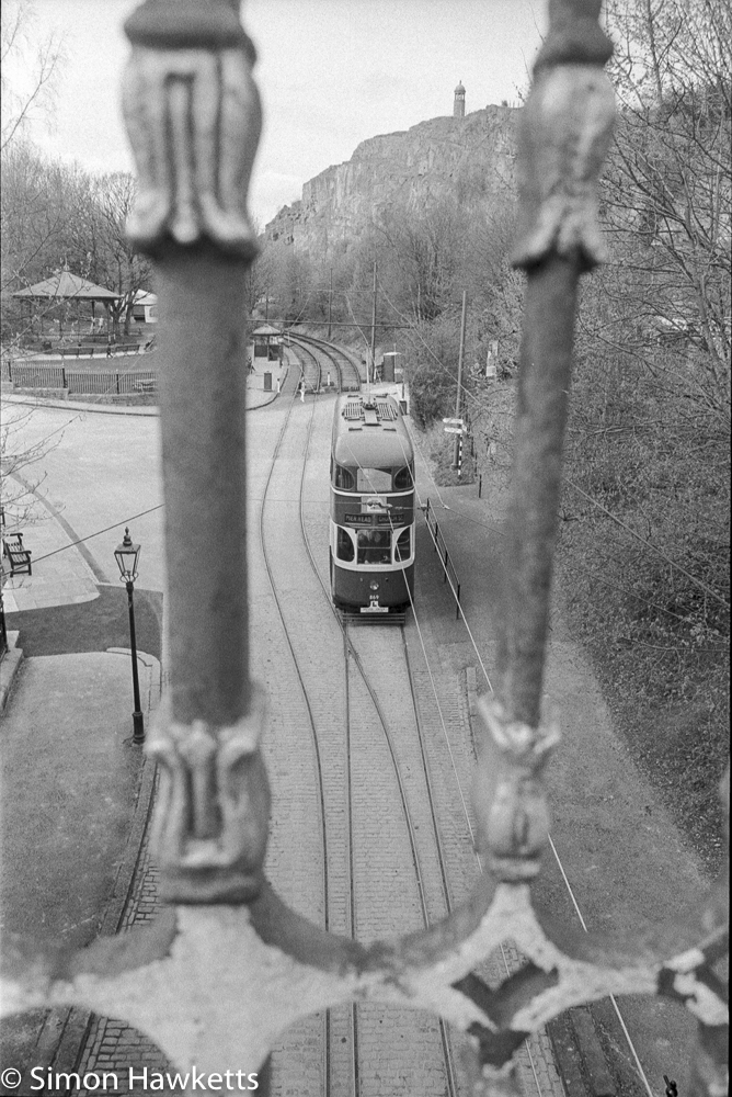 Pentax MZ-3 and Ilford HP5+ - Looking down on trams through gate