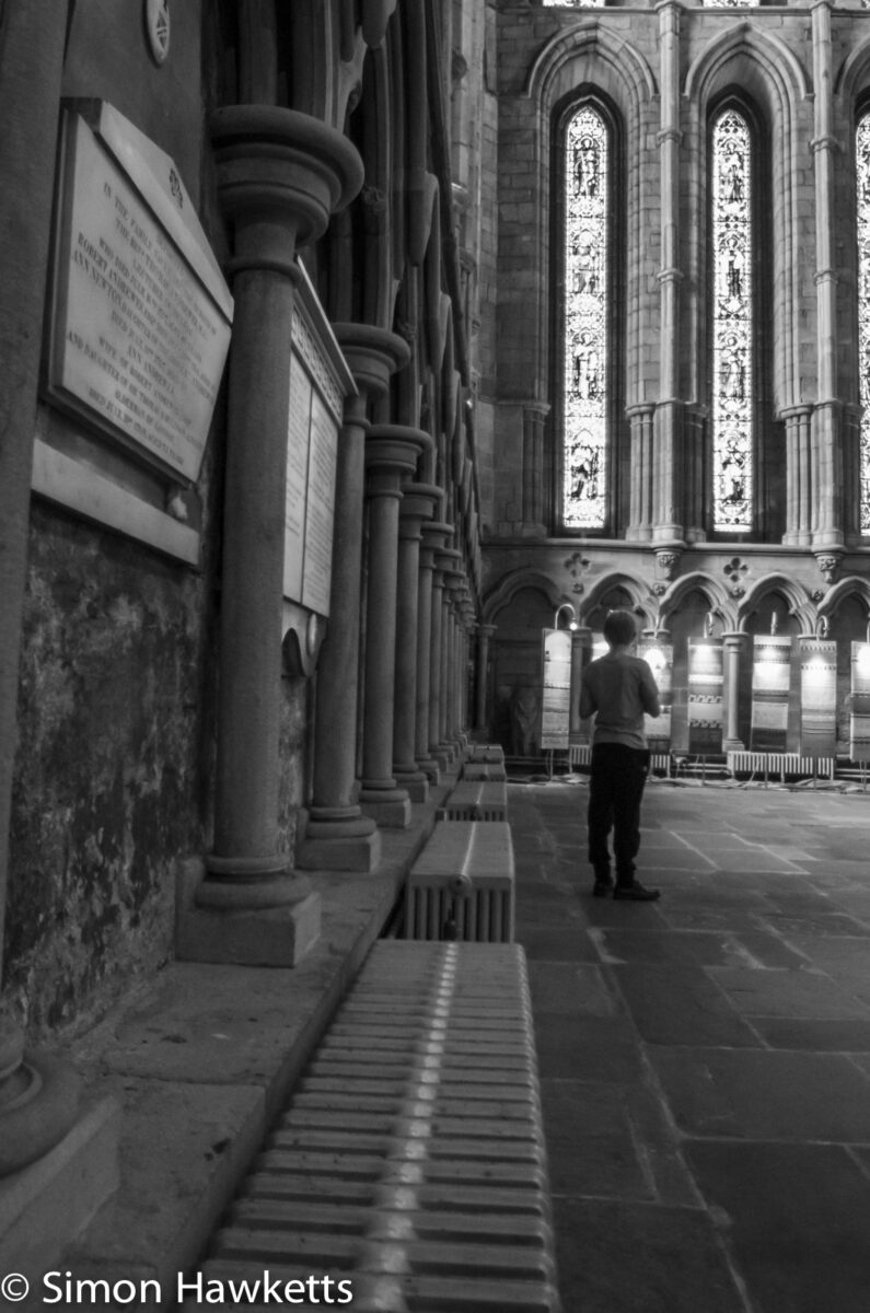 Some black & white pictures taken in Hexham Abbey - Admiring the windows